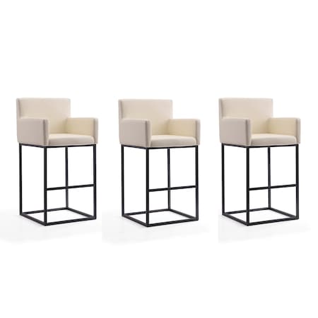 Manhattan Comfort Ambassador Barstool in Cream and Black, PK3 3-BS017-CR